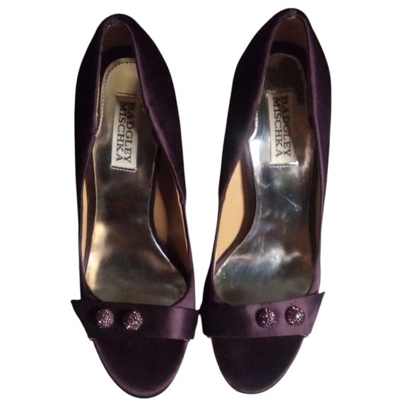 Badgley Mischka Plum Purple Banner Peep Toe Rhinestone Heels Size 8 1/2 - Picture 4 of 10